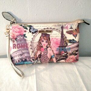 ❤️NX NOBLE EXCHANGE Rome Butterflies Eiffel Tower Wristlet Purse Clutch